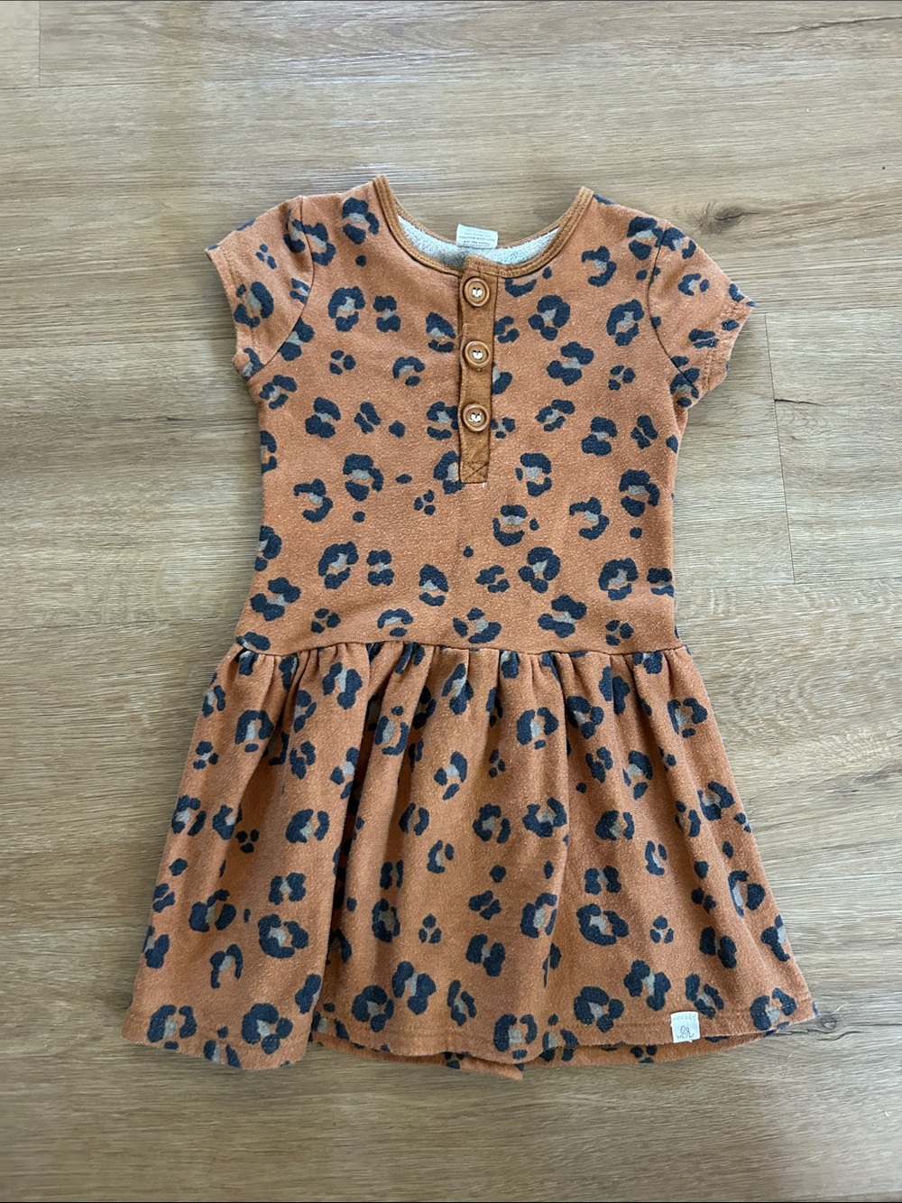 Leopard Print Rust Short Sleeve Girls' Dress